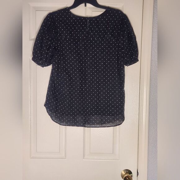 Worthington L Black Polka Dots LINEN Blend Shrtslvs Women’s Top Blouse - Picture 8 of 9
